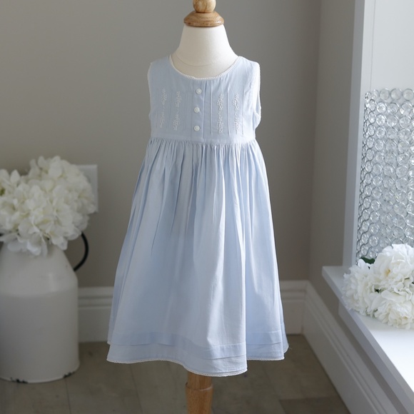 Strasburg Dress Girls Blue Cotton Sundress Beach Portrait Vacation - Picture 1 of 6